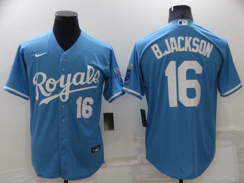 Cheap Men Kansas City Royals 16 B.Jackson Light Blue Game 2022 Nike MLB Jersey